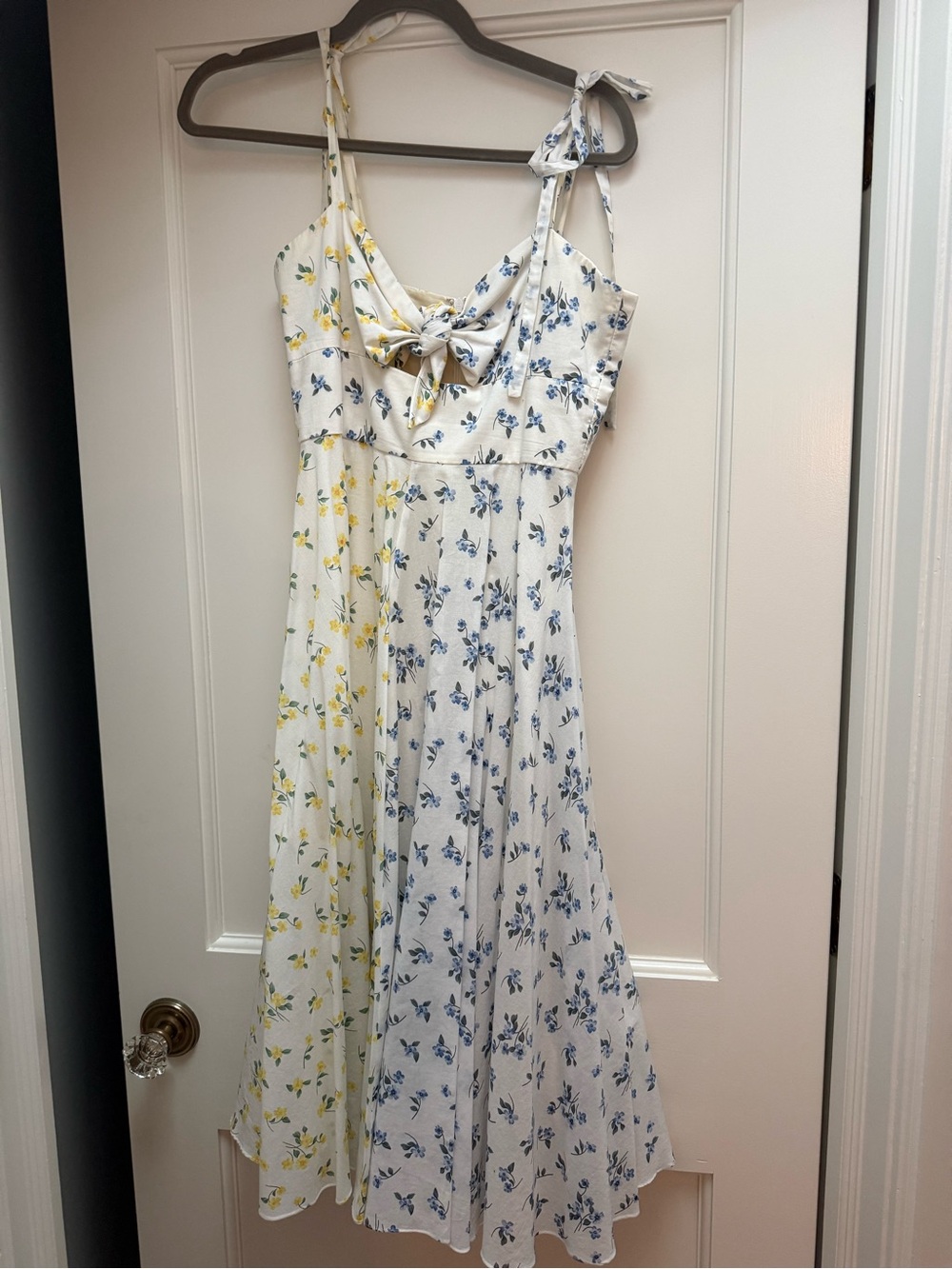 Rachel Antonoff White Midi Dress with Blue & Yellow Floral Print